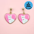 White Cat Heart Stud Earrings