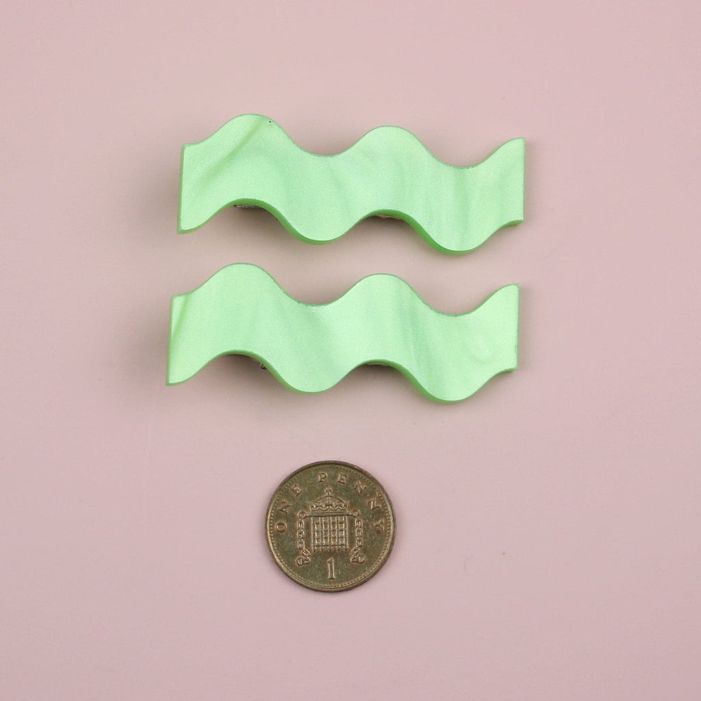 Wavy Green Marble Hair Clips