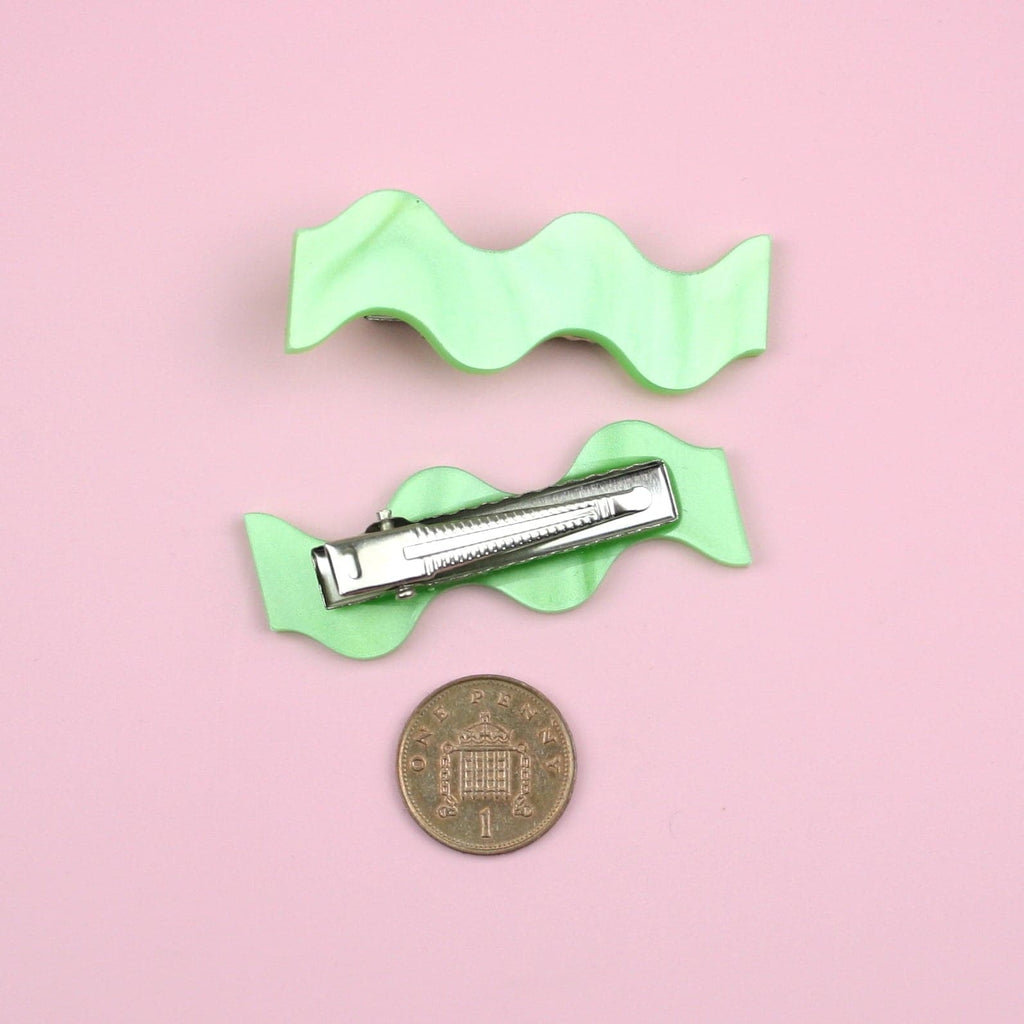 Wavy Green Marble Hair Clips