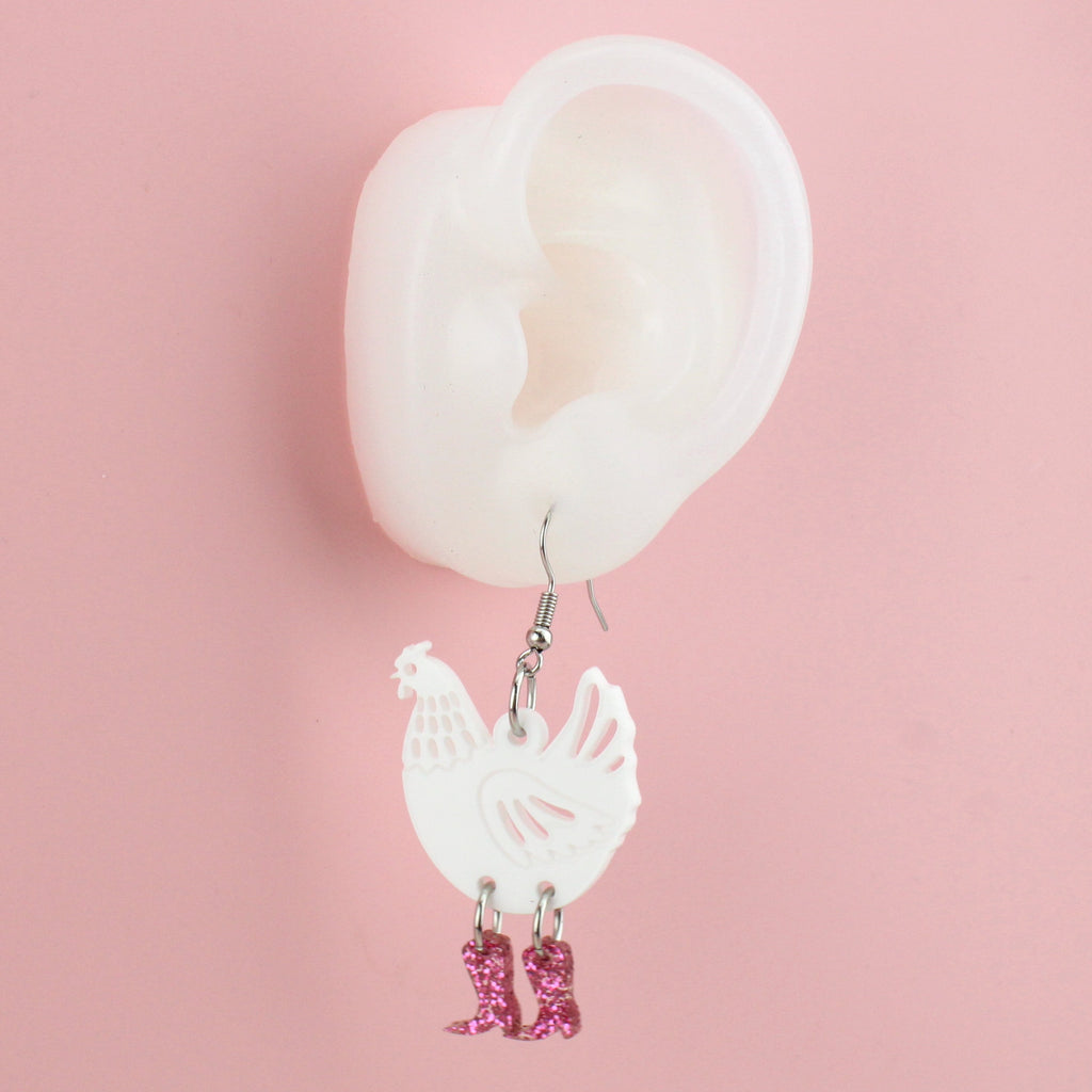 White Chick Magnet Chicken Earrings
