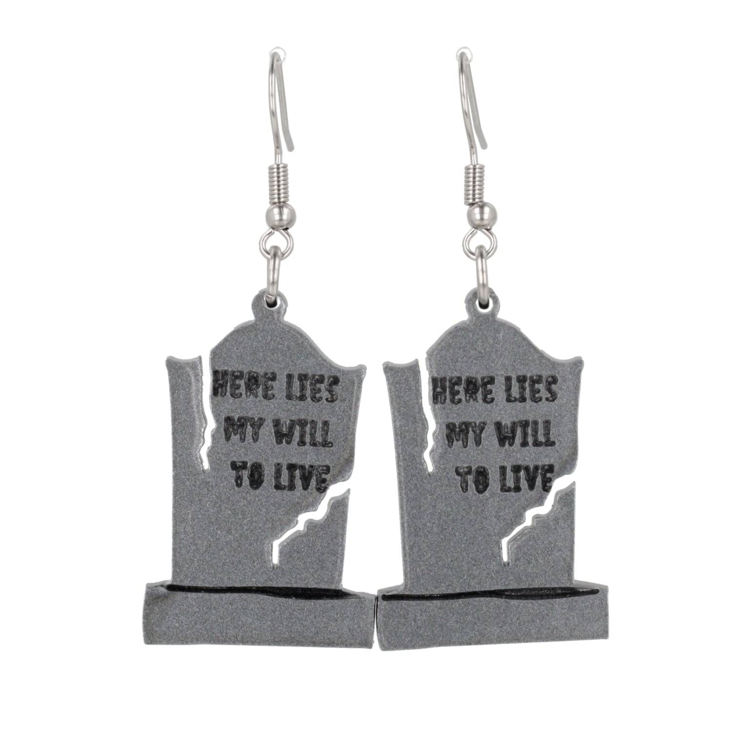 Will To Live Grave Stone Earrings