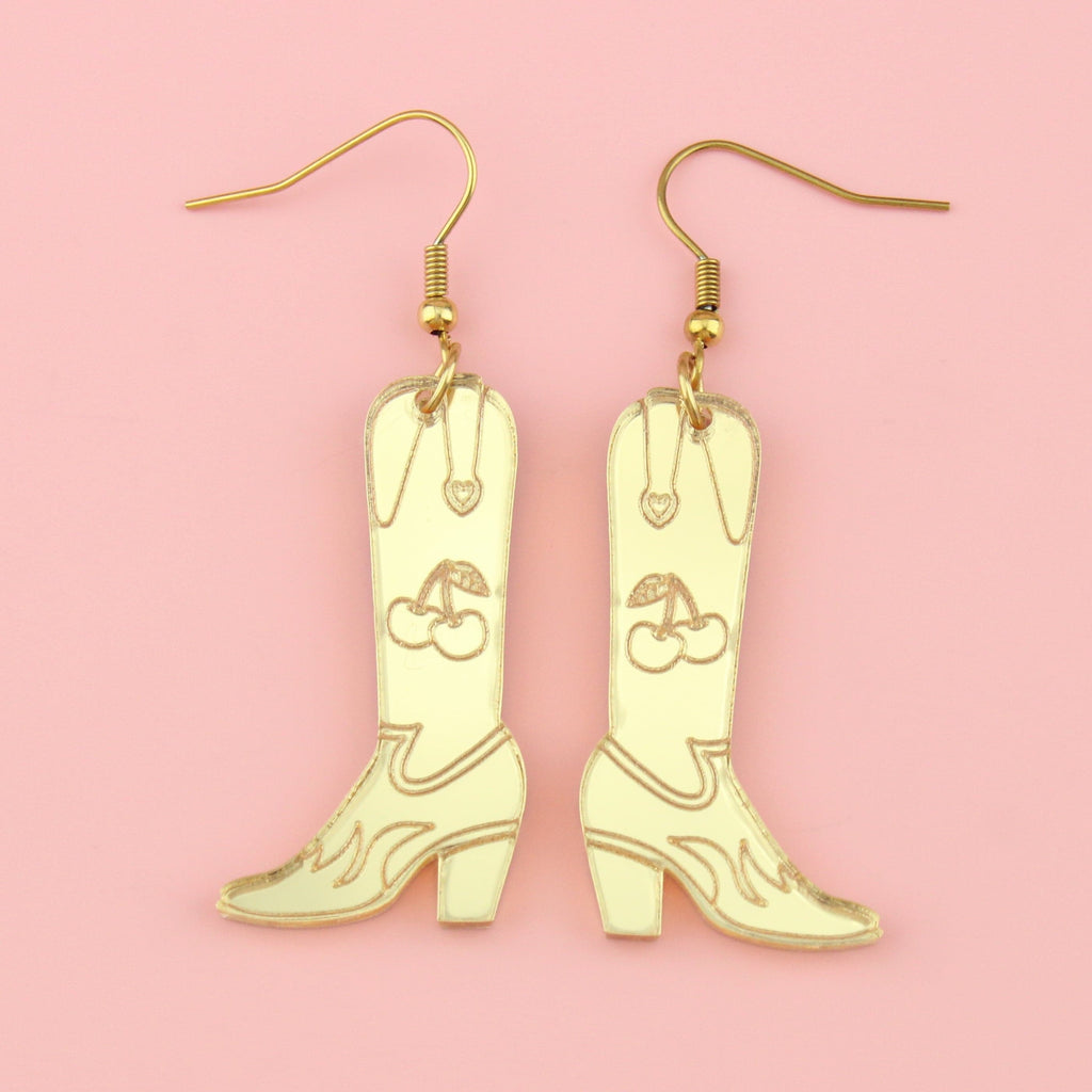 Working 9-5 Gold Cowgirl Boot Earrings