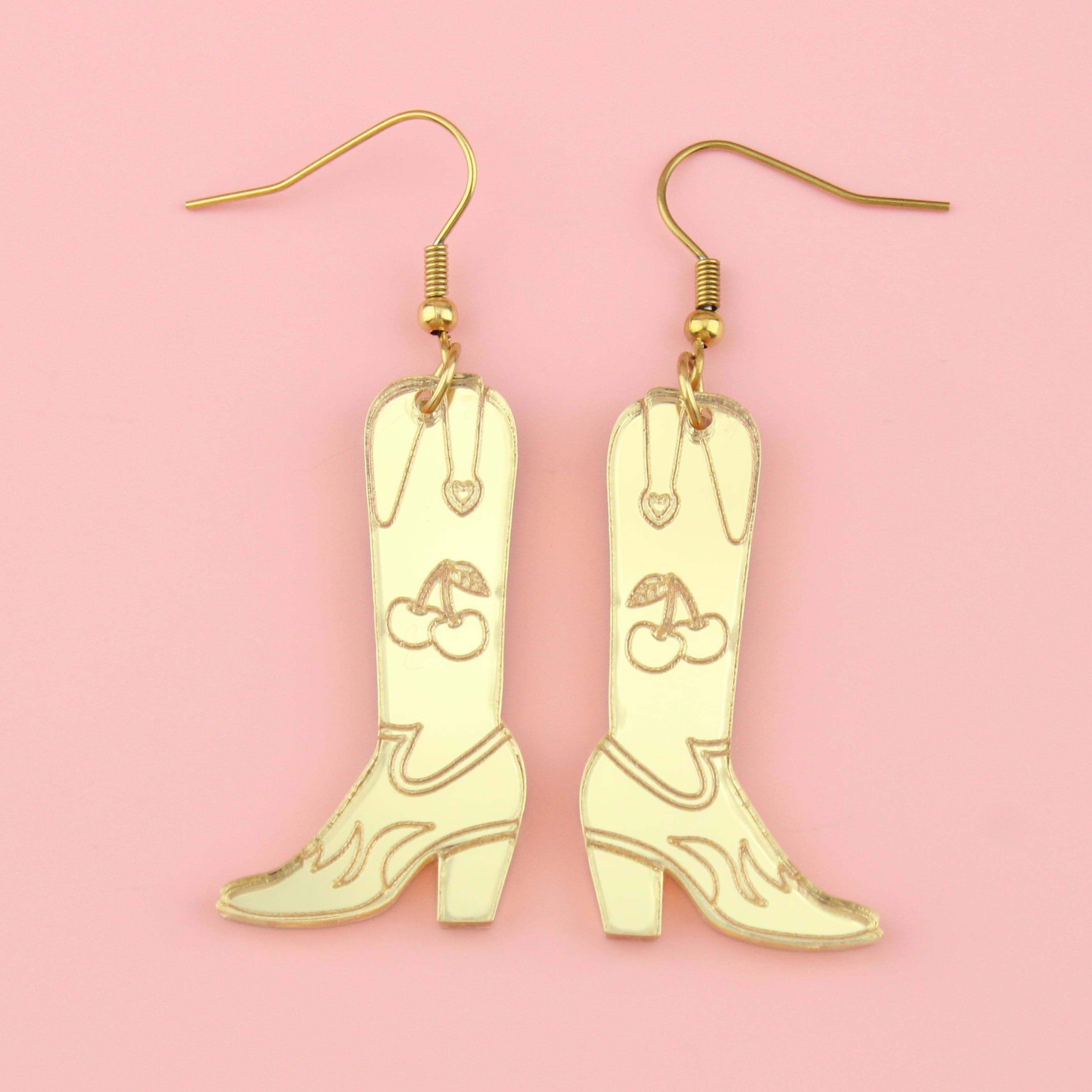Working 9-5 Gold Cowgirl Boot Earrings
