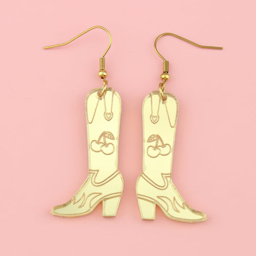 Working 9-5 Gold Cowgirl Boot Earrings