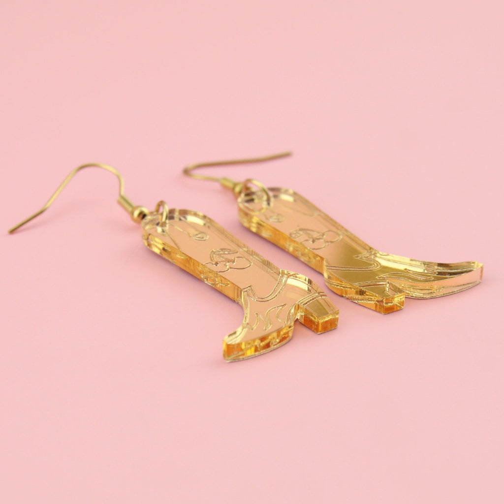 Working 9-5 Gold Cowgirl Boot Earrings