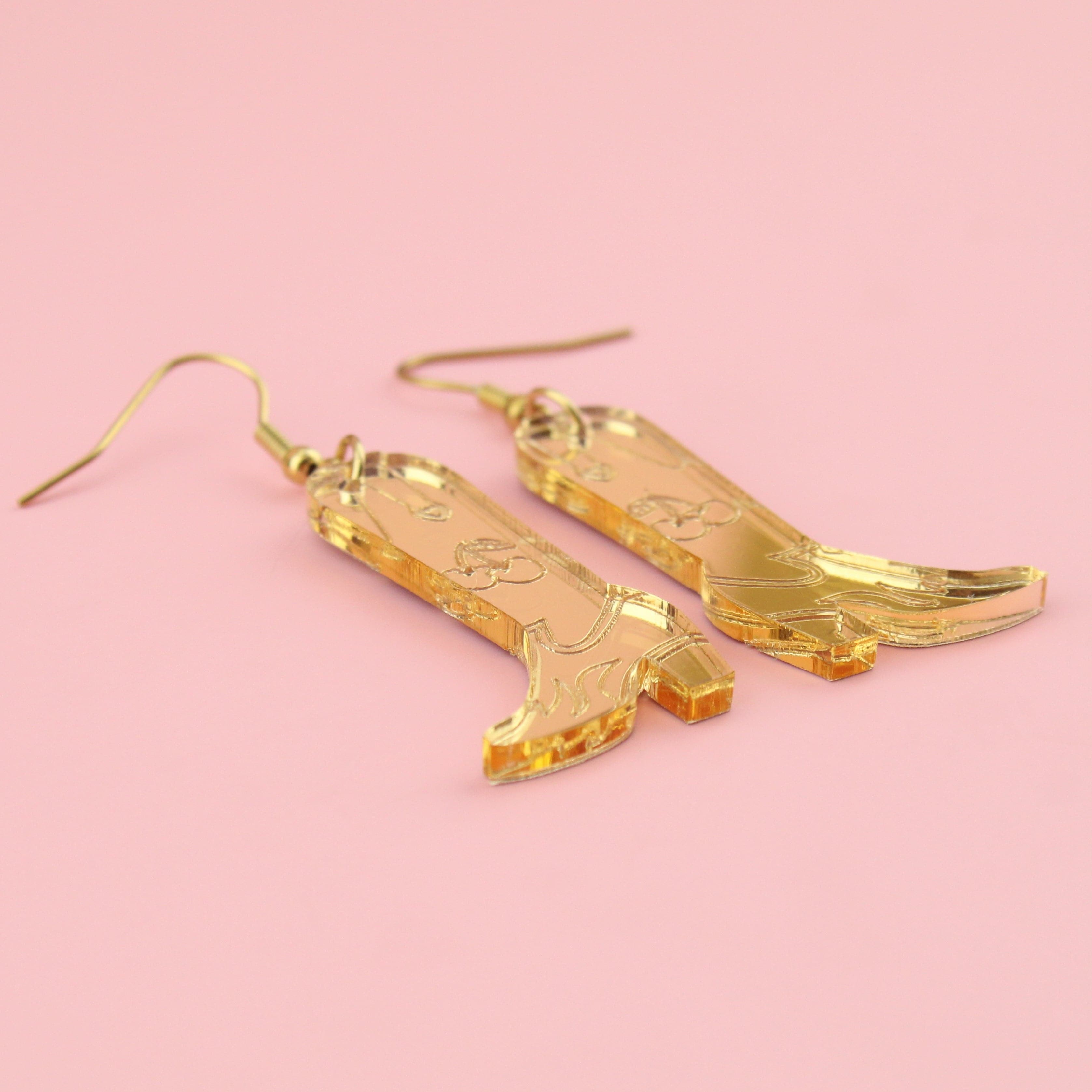 Working 9-5 Gold Cowgirl Boot Earrings