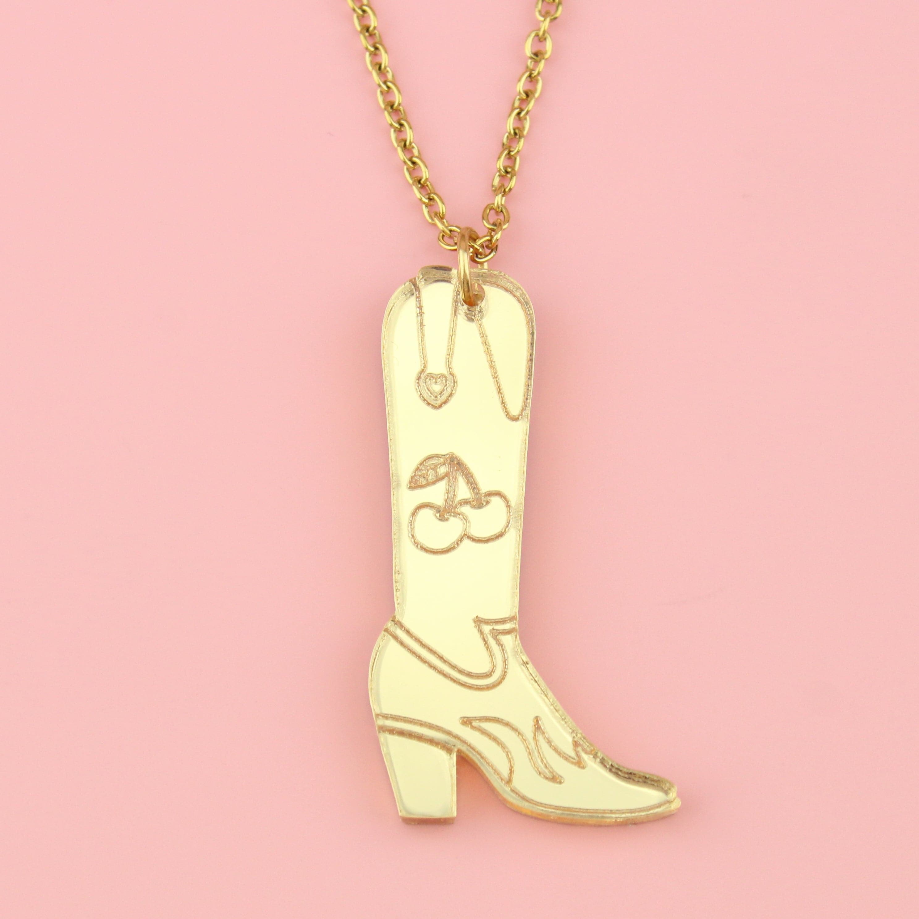 Working 9-5 Gold Cowgirl Boot Necklace