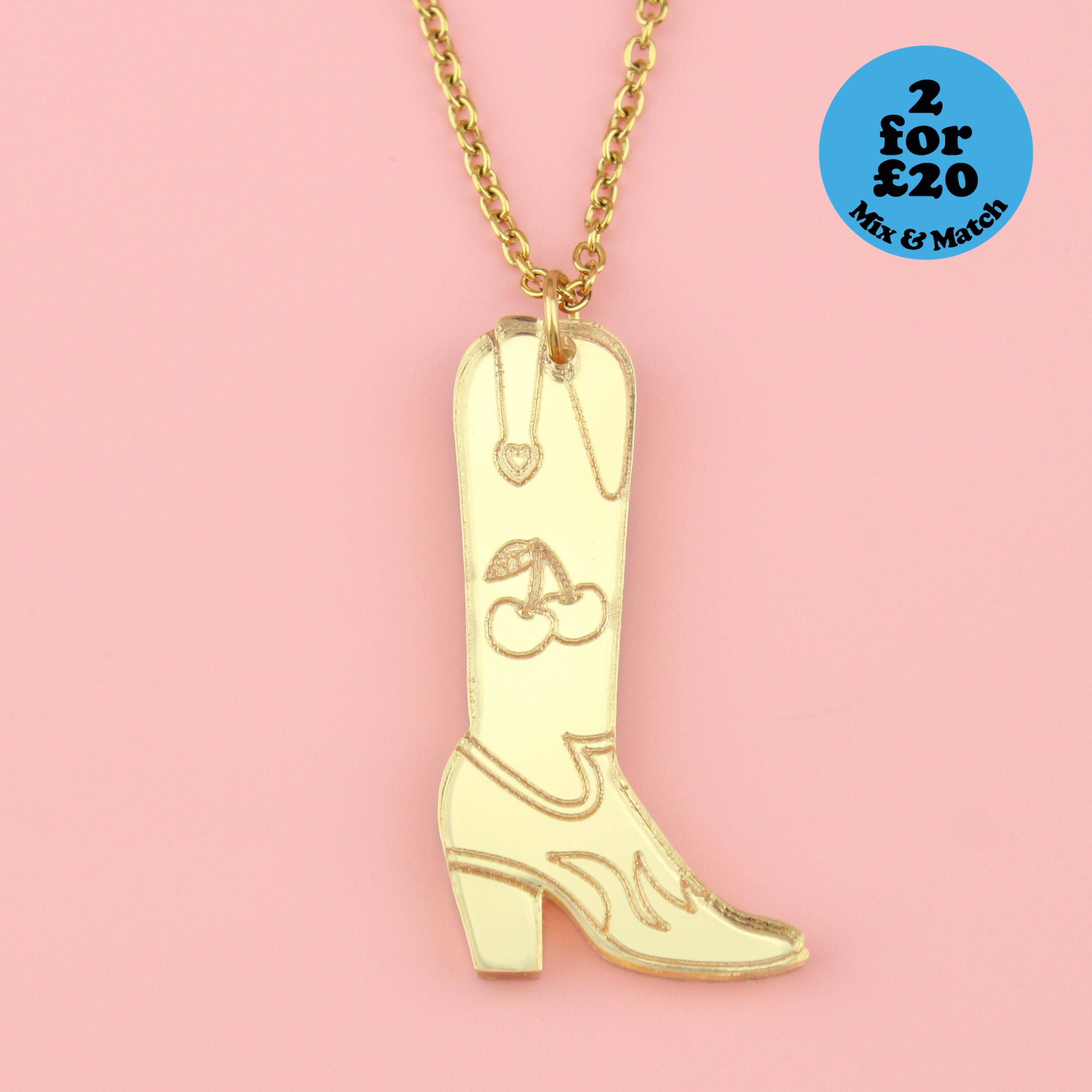 Working 9-5 Gold Cowgirl Boot Necklace