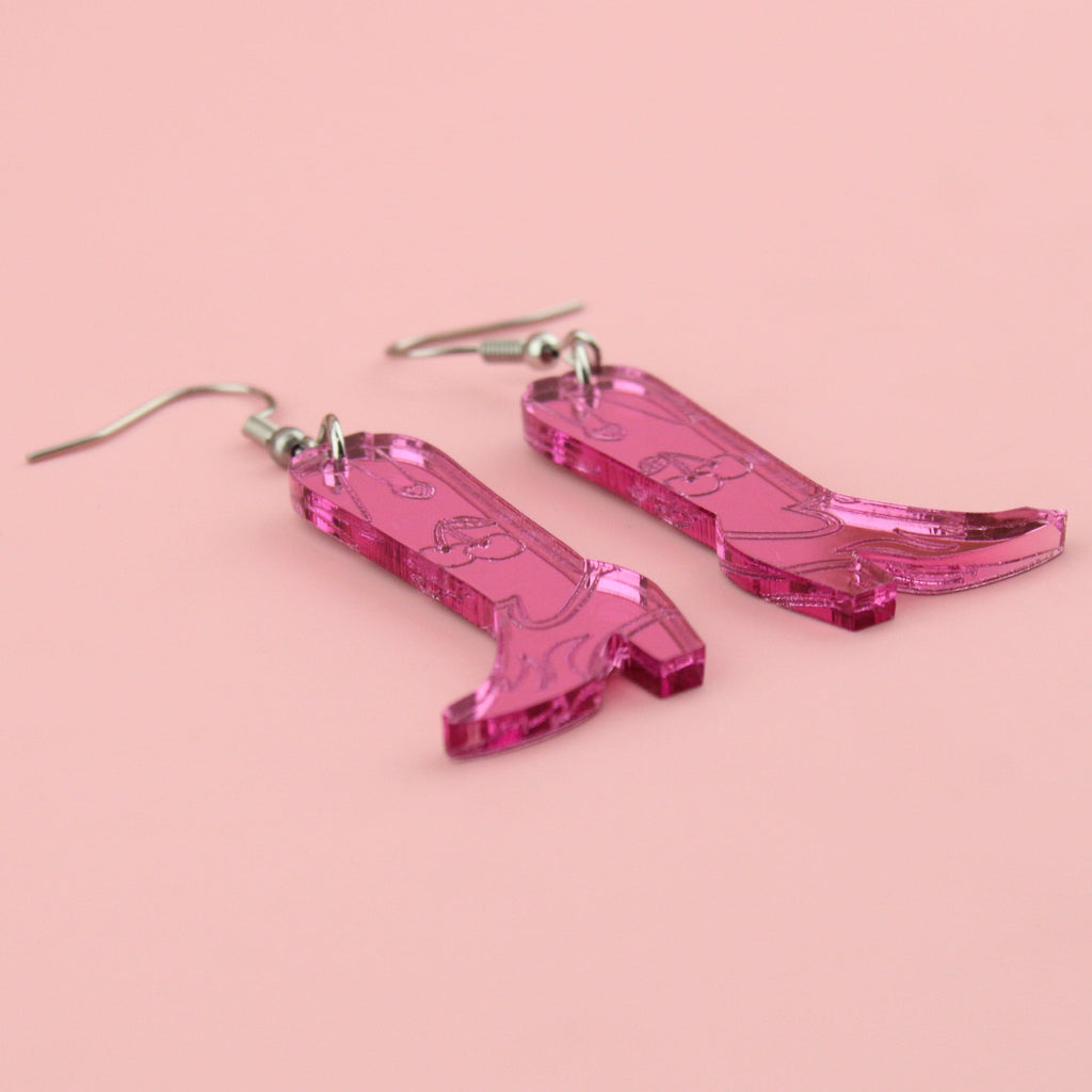 Working 9-5 Pink Cowgirl Boot Earrings