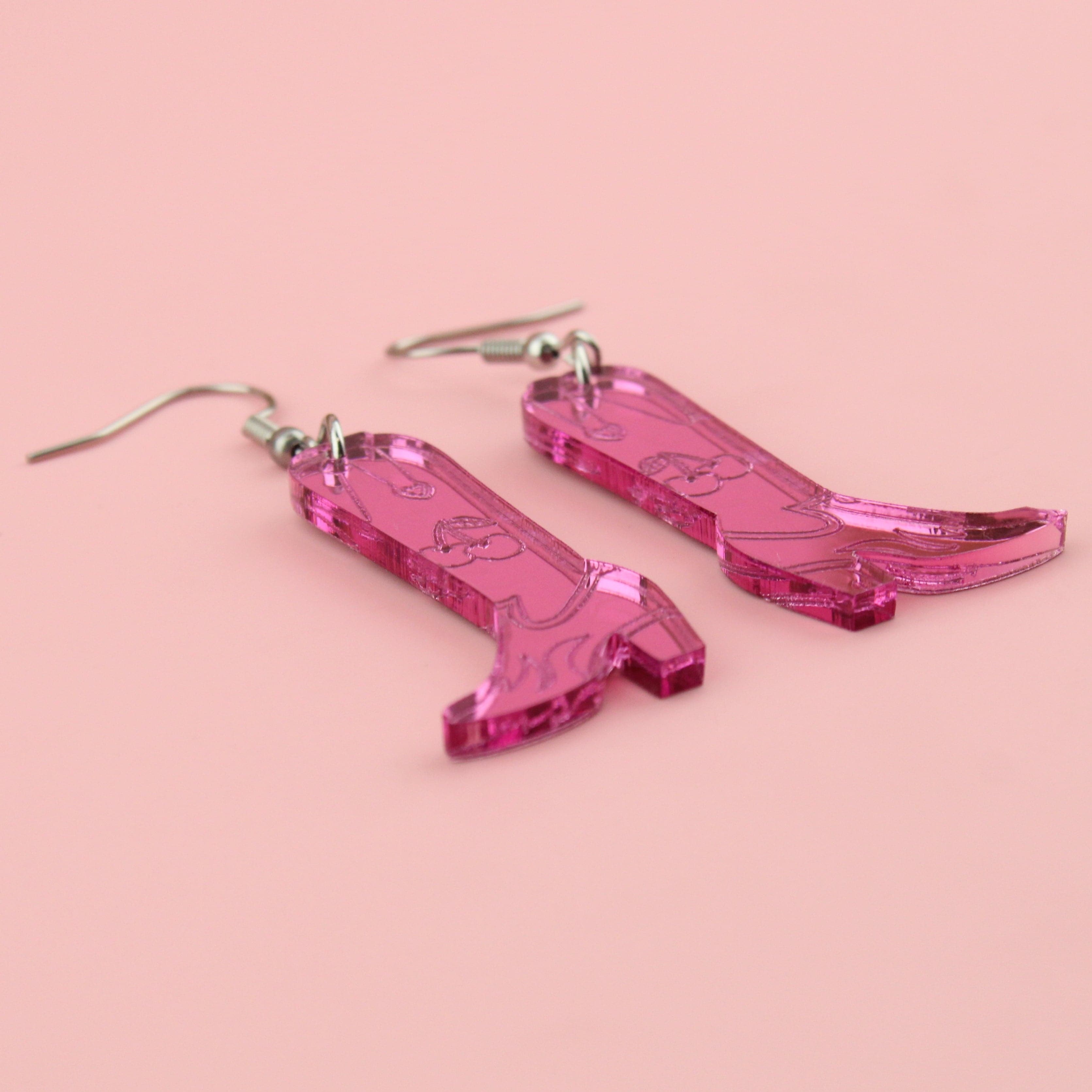 Working 9-5 Pink Cowgirl Boot Earrings