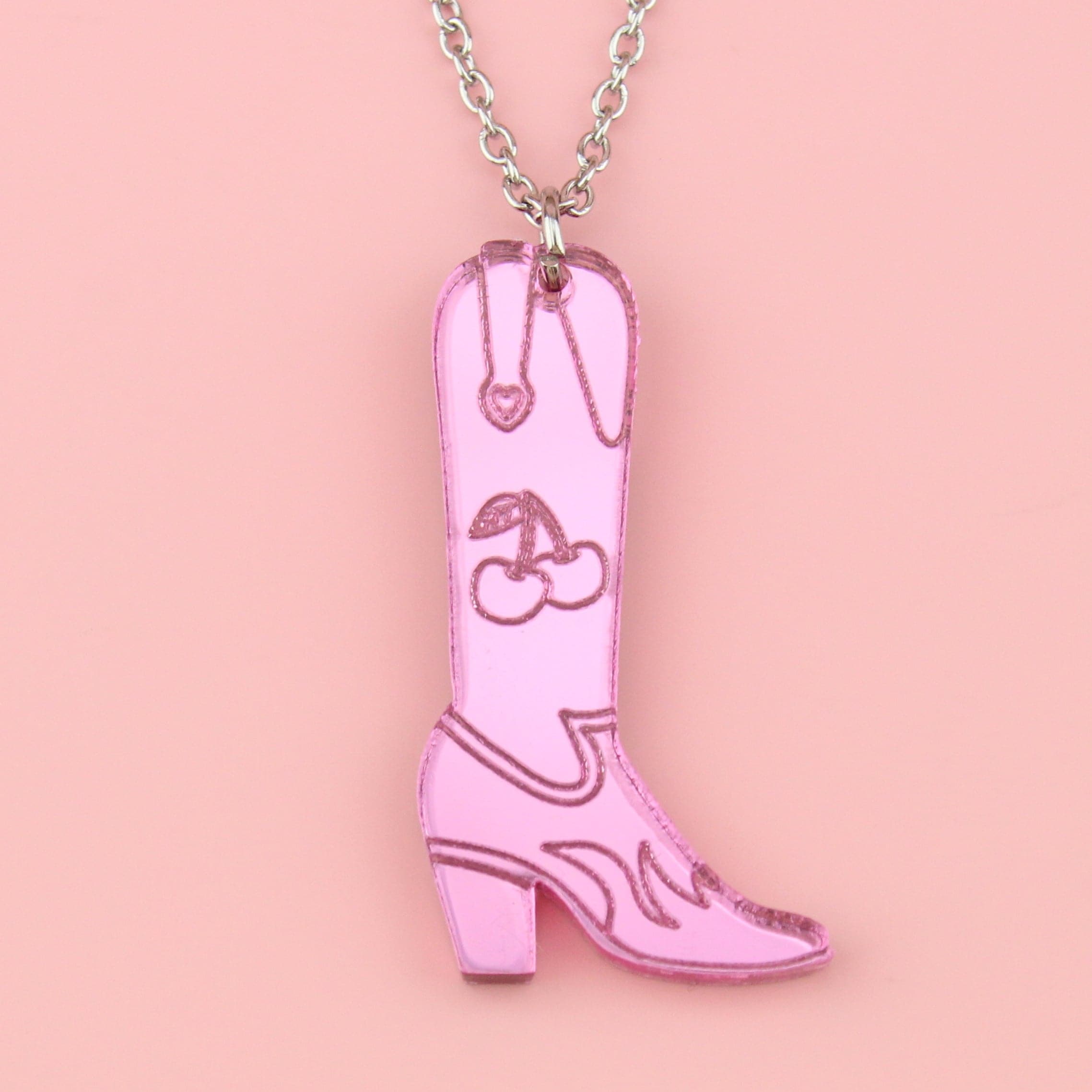 Working 9-5 Pink Cowgirl Boot Necklace
