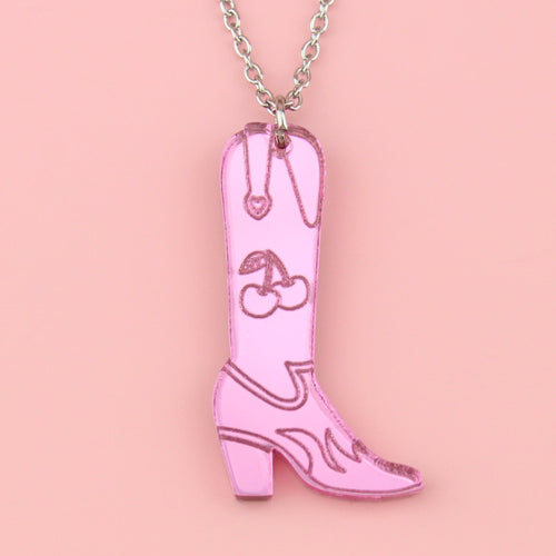 Working 9-5 Pink Cowgirl Boot Necklace