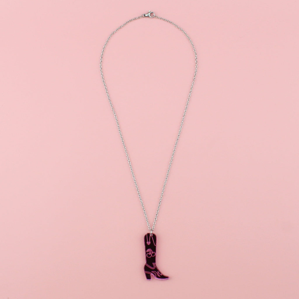Working 9-5 Pink Cowgirl Boot Necklace