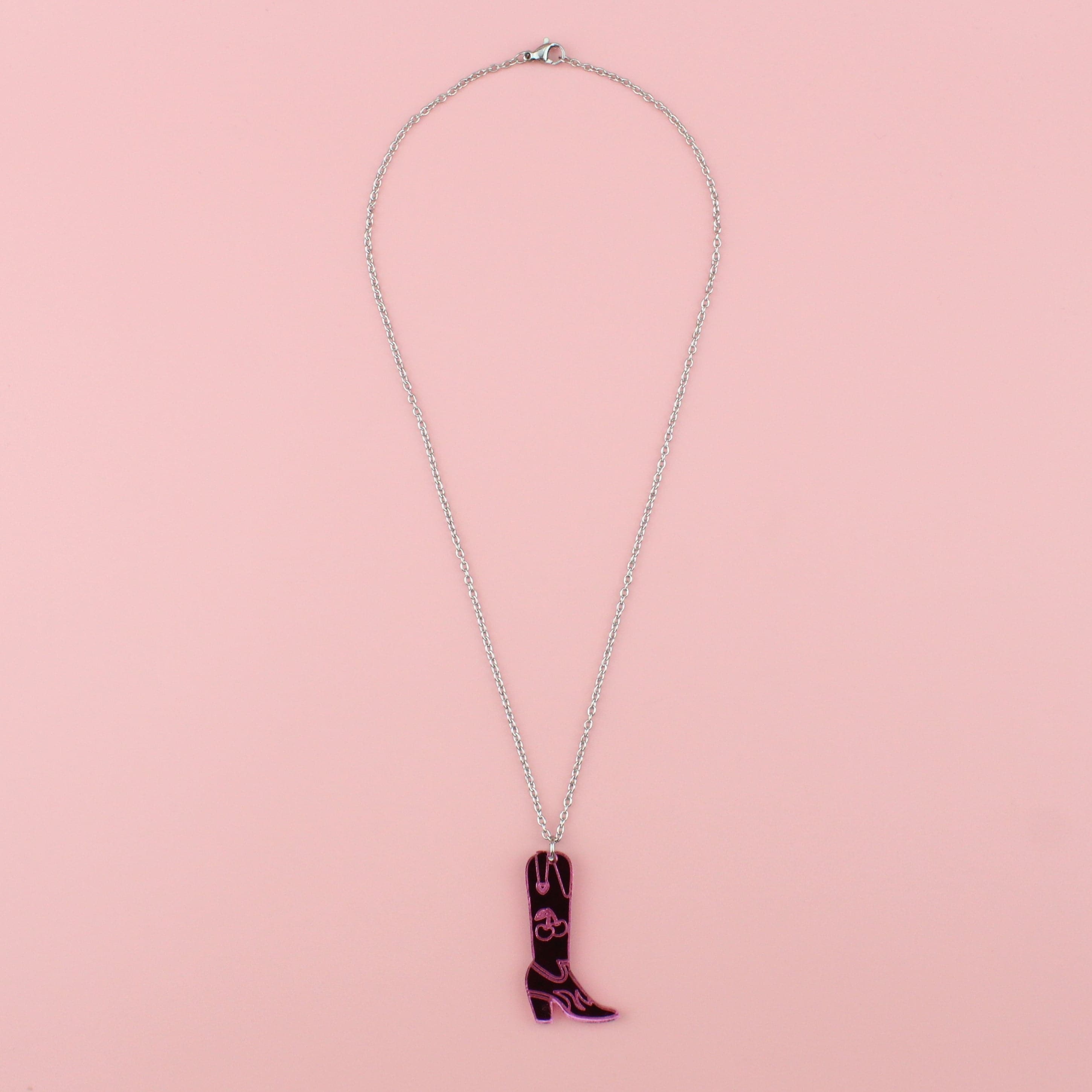 Working 9-5 Pink Cowgirl Boot Necklace