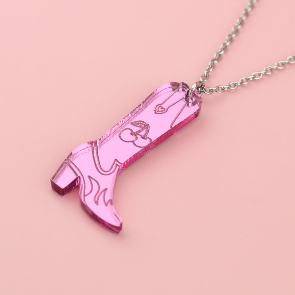 Working 9-5 Pink Cowgirl Boot Necklace