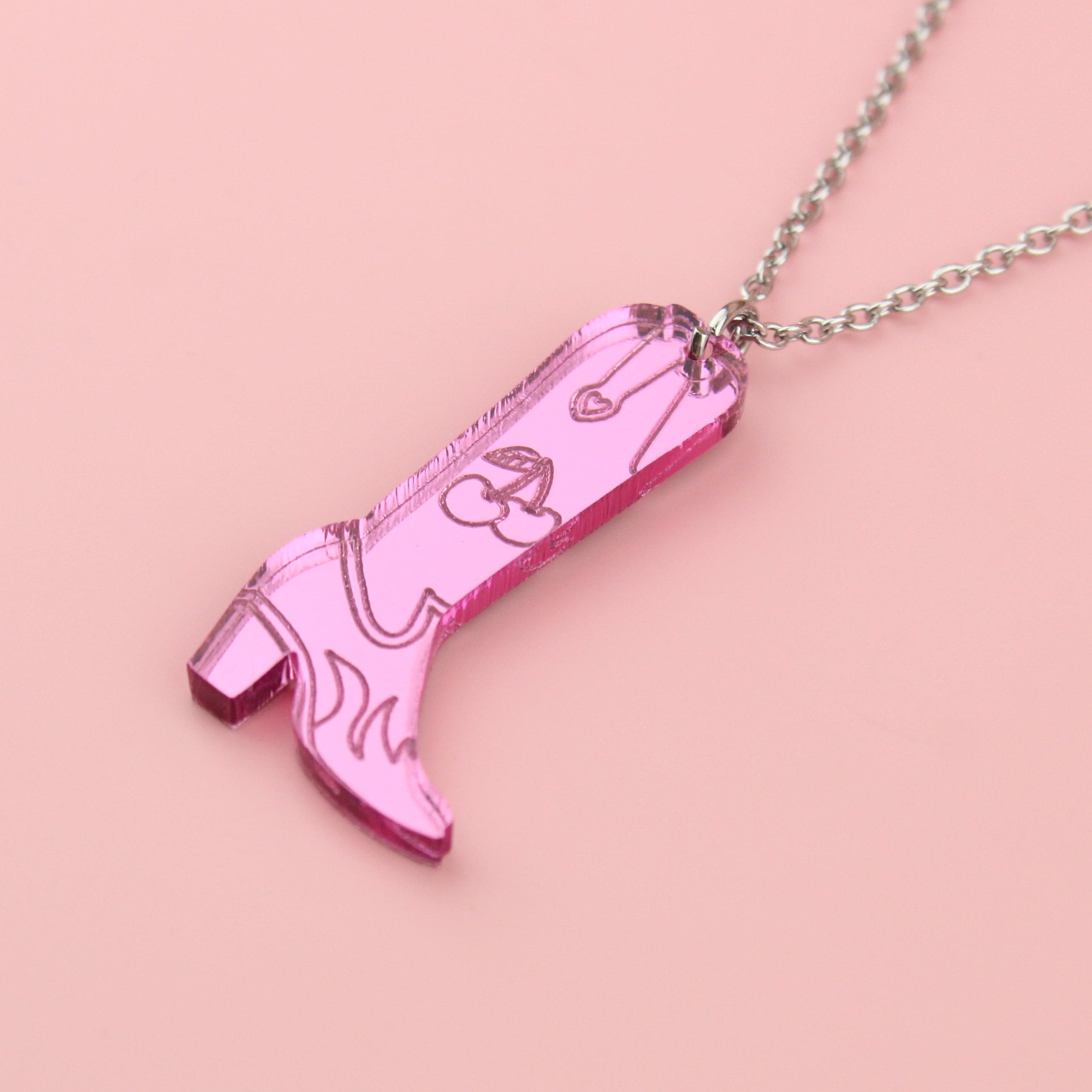 Working 9-5 Pink Cowgirl Boot Necklace