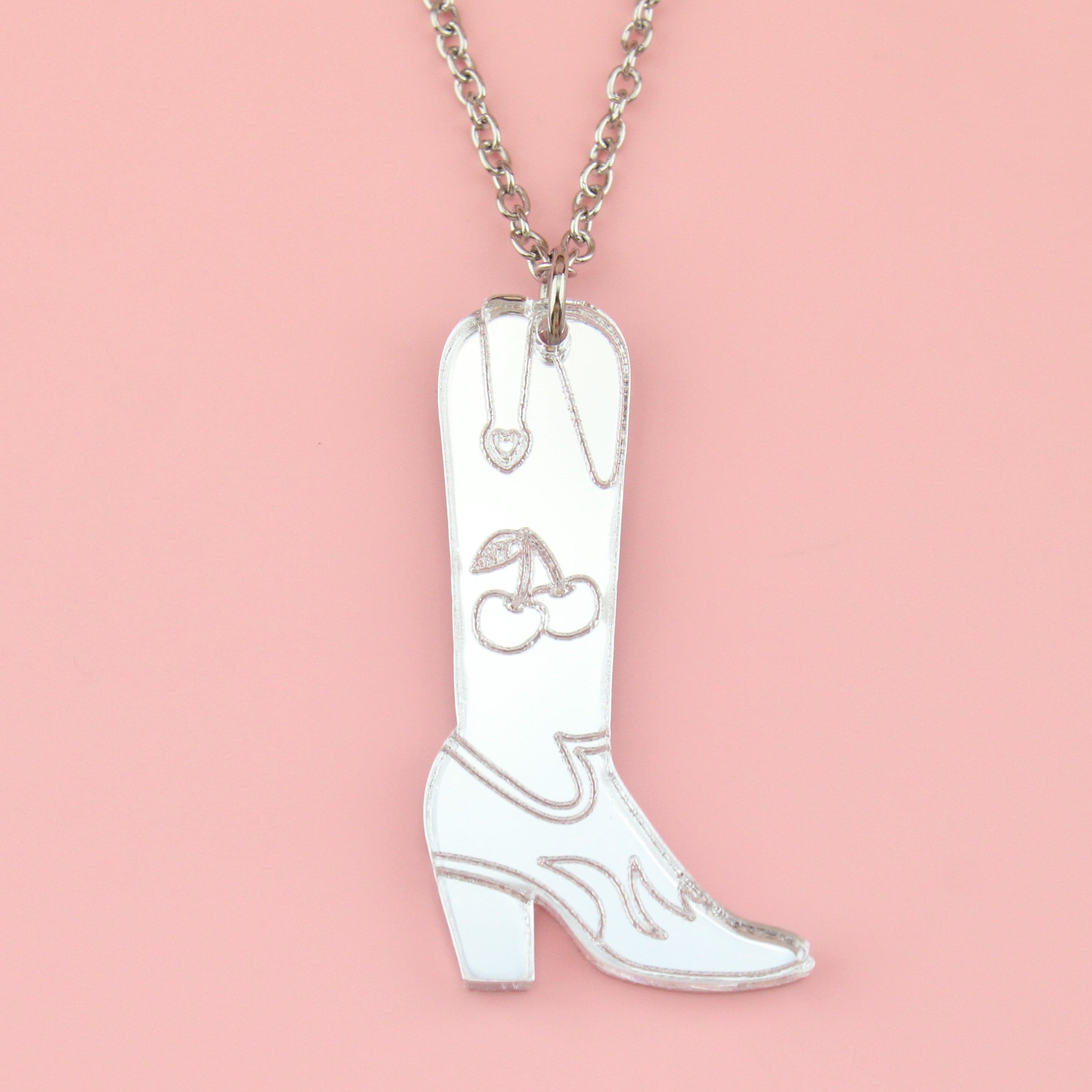 Working 9-5 Silver Cowgirl Boot Necklace
