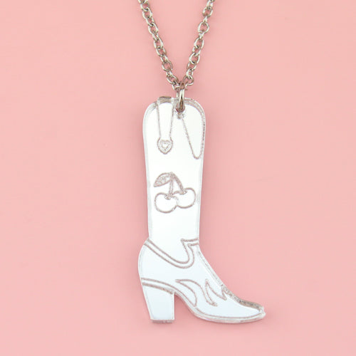 Working 9-5 Silver Cowgirl Boot Necklace