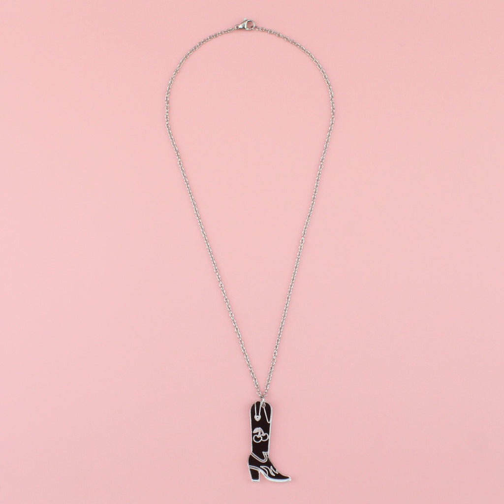 Working 9-5 Silver Cowgirl Boot Necklace