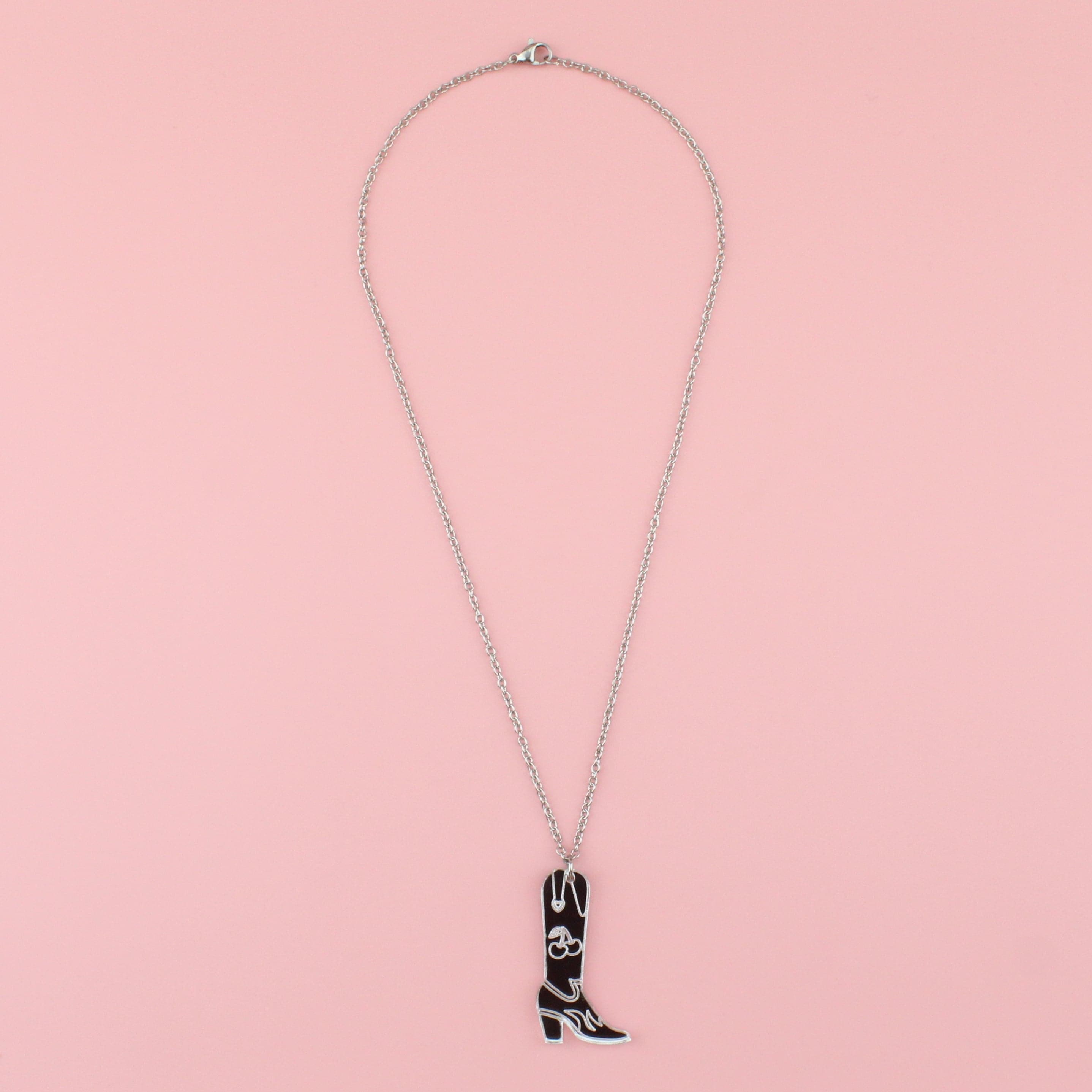 Working 9-5 Silver Cowgirl Boot Necklace