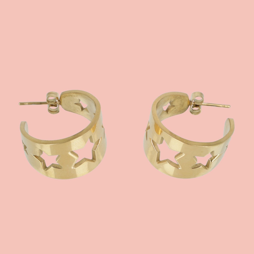 Whimsical Star Hoop Earrings (Gold Plated)