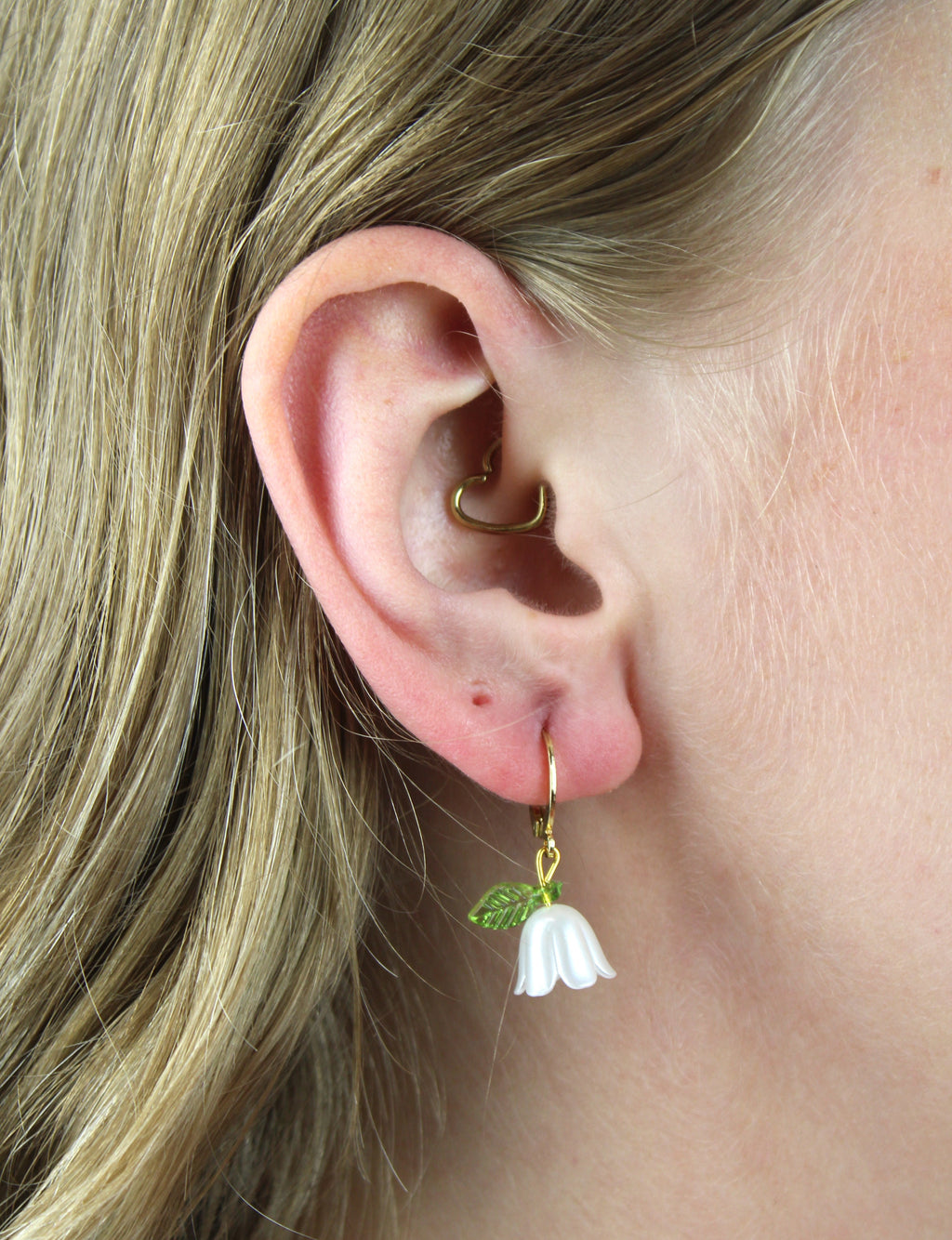 White Bell Orchid Huggie Hoop Earrings