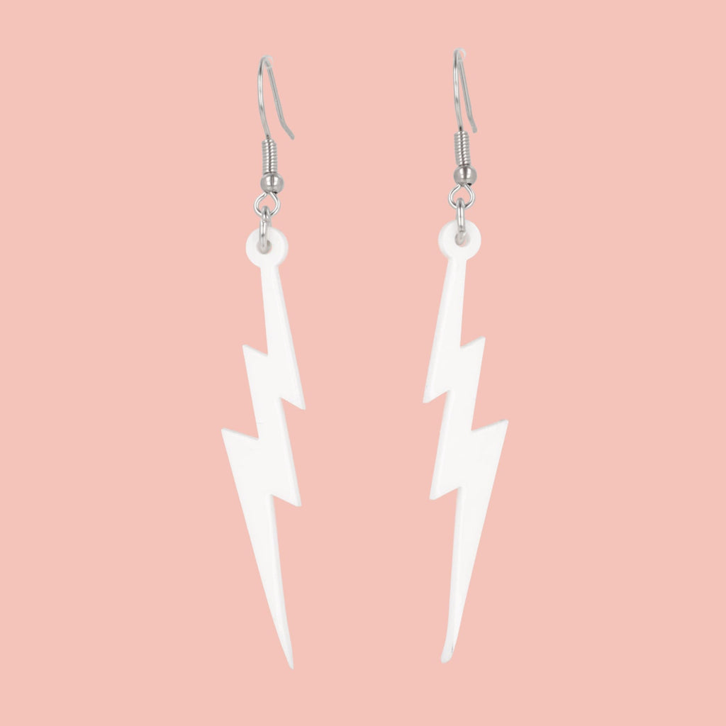White Lightning Bolt Earrings