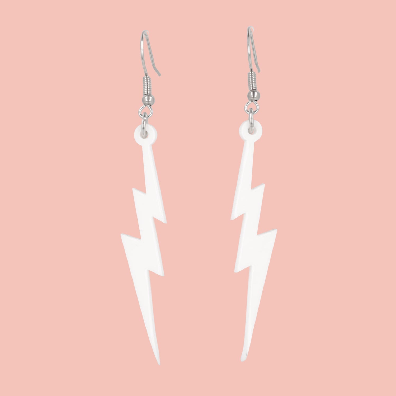 White Lightning Bolt Earrings